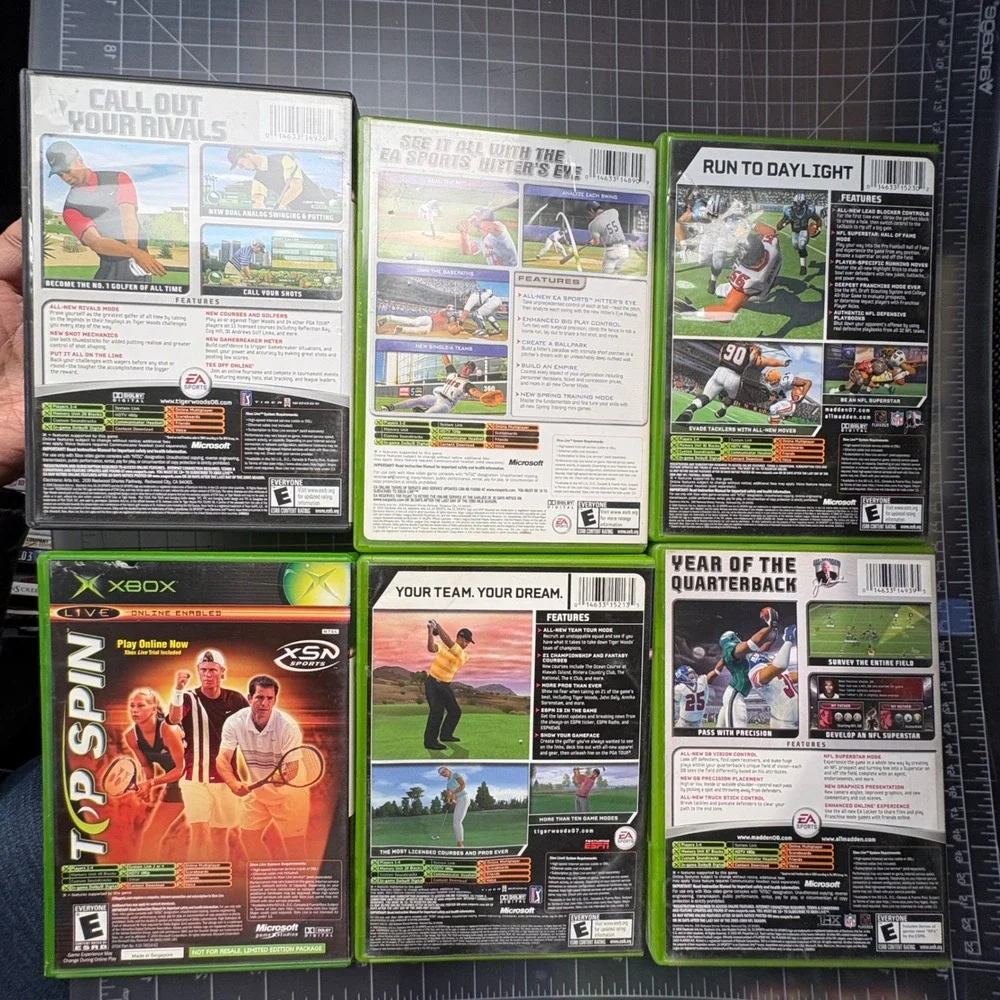 EA Sports Xbox Video Game Lot 6 Games Madden Tiger‎ Woods MVP Baseball Good